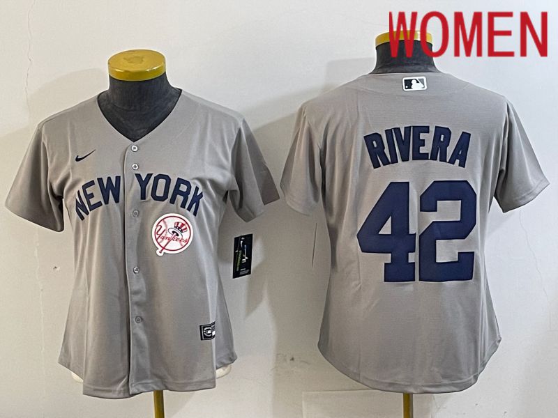 Women New York Yankees #42 Rivera Grey Game Nike 2024 MLB Jersey style 3